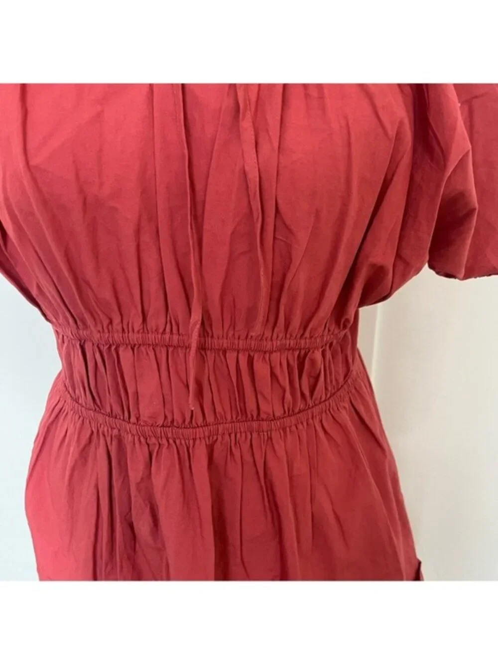 J.‎ CREW Poplin Puff Sleeve Cinched Waist Dress. Cinnamon. Size Medium